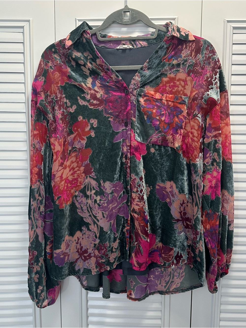 Western Style Velvet Floral Button Down Blouse